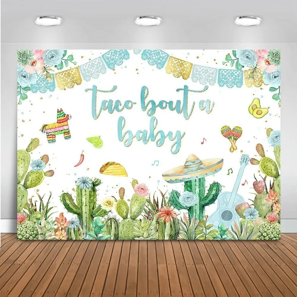 Fiesta Baby Shower Backdrop Blue Taco Bout a Baby for Boy Photography Background
